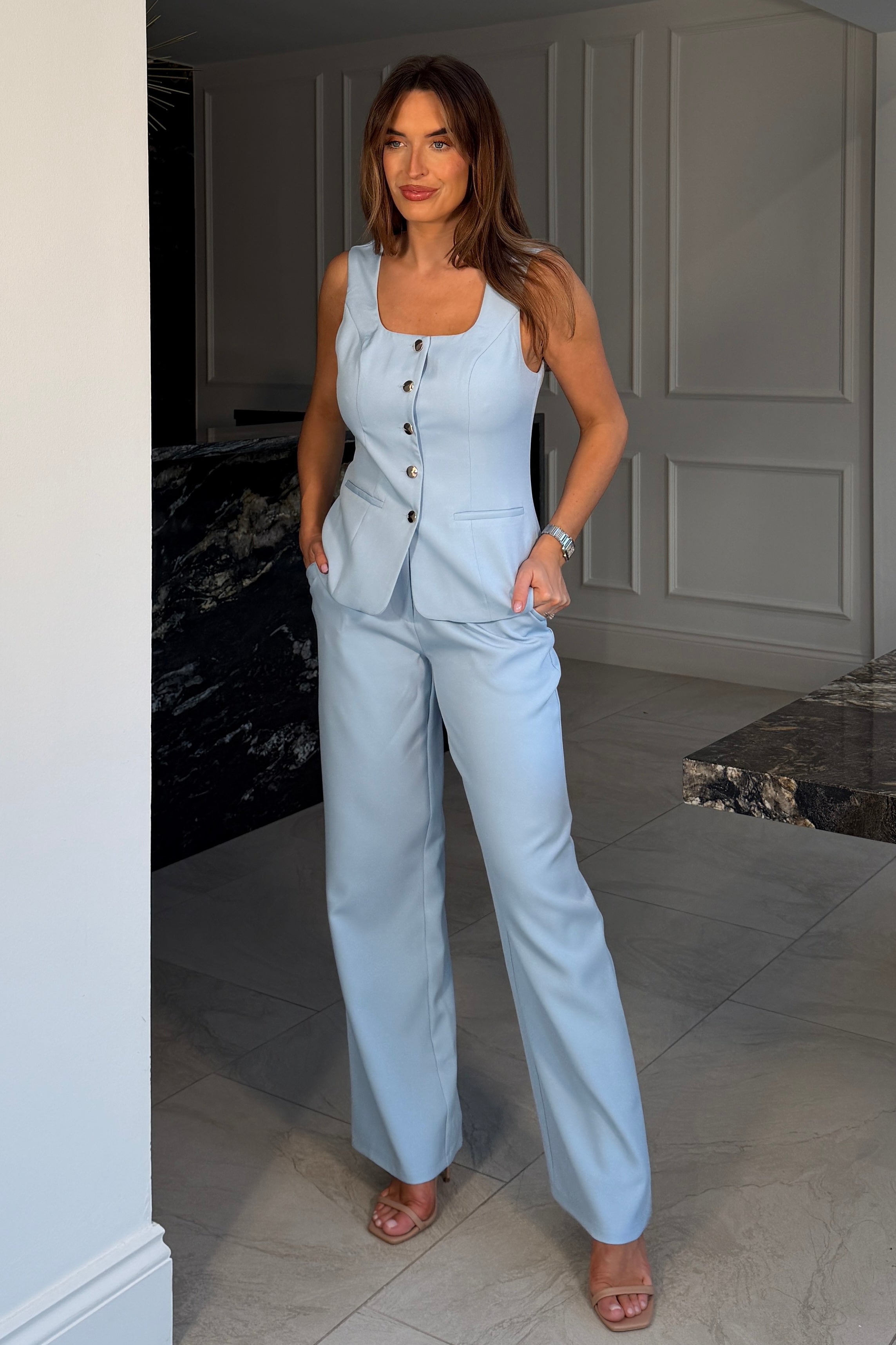 Jamie Square Neckline Waistcoat Sky Blue