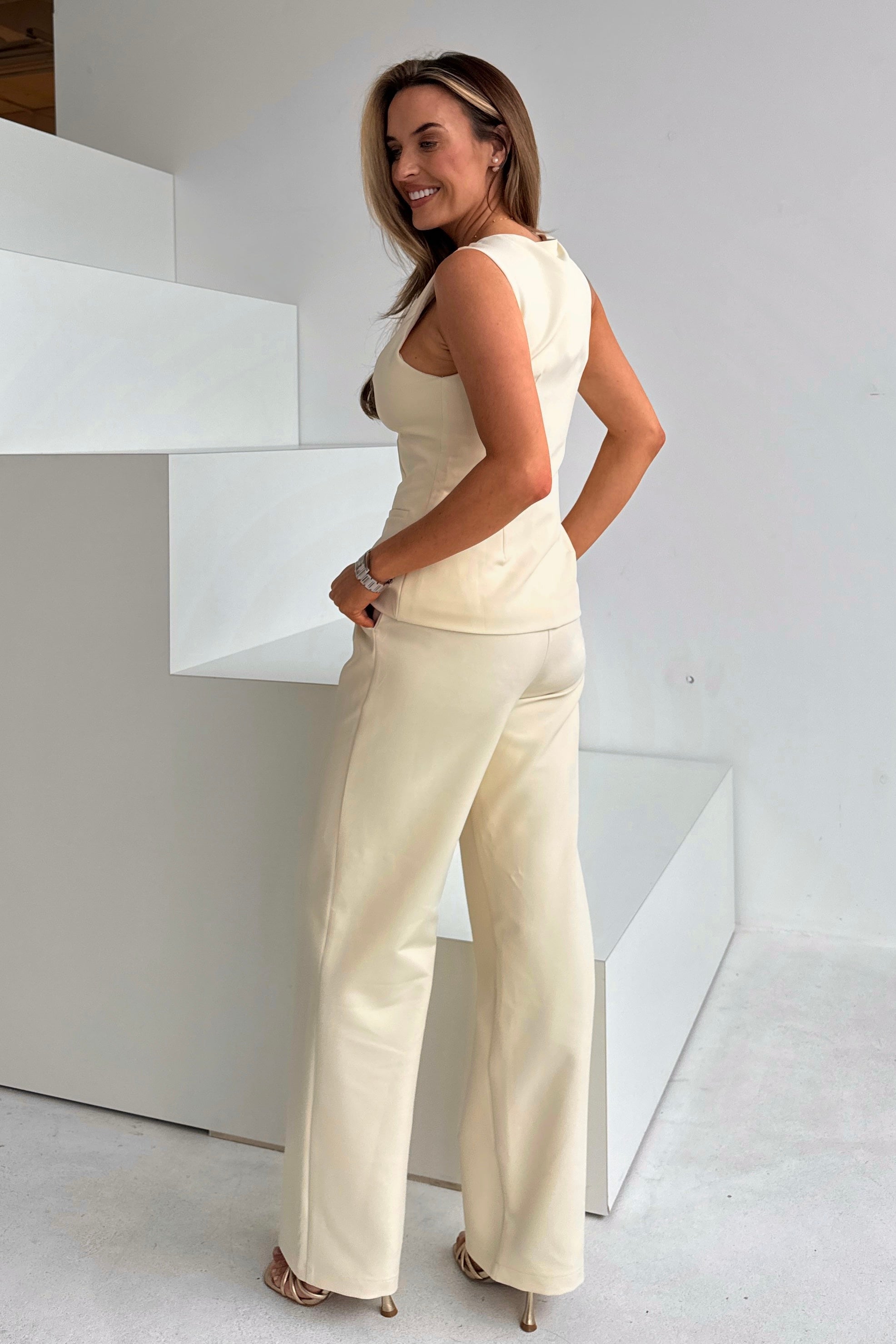 Jo Pleat Detail Tailored Trouser Ivory
