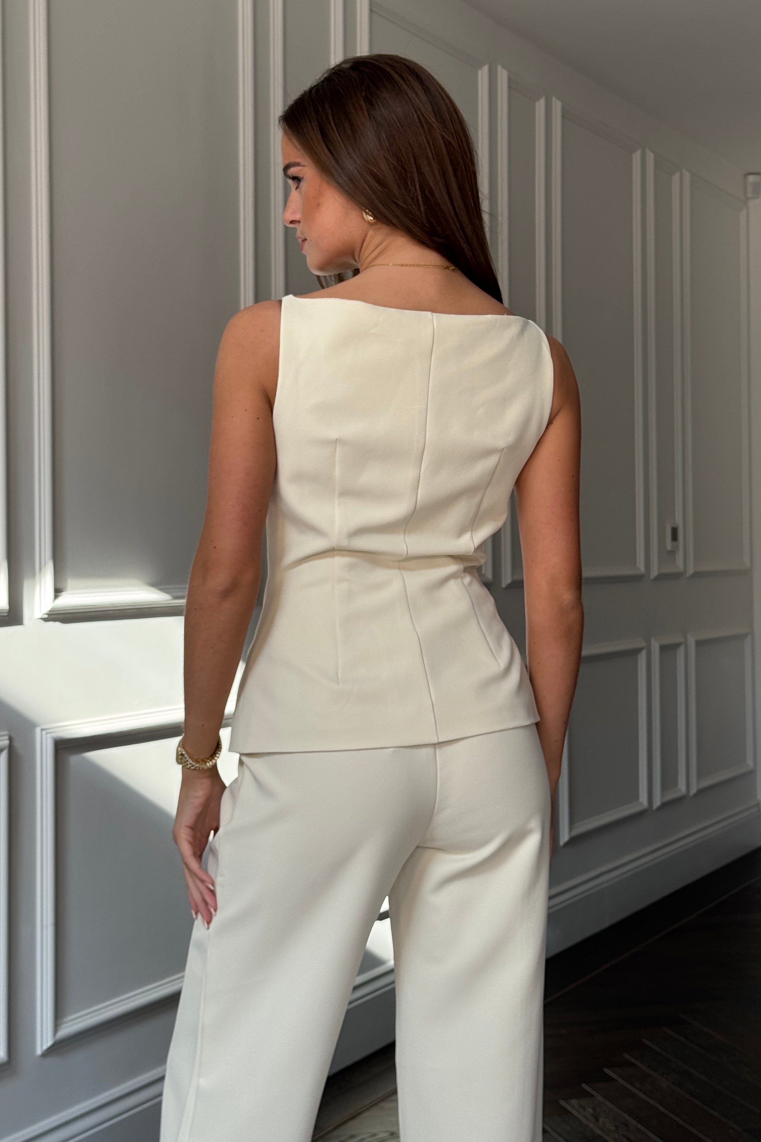 Connor Boat Neck Waistcoat Ivory
