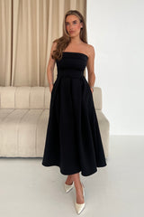 Danni Strapless Bandeau Midi Dress Black
