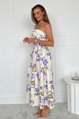 Danni Strapless Bandeau Midi Dress Yellow Floral