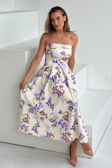 Danni Strapless Bandeau Midi Dress Yellow Floral