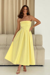 Danni Strapless Bandeau Midi Dress Yellow