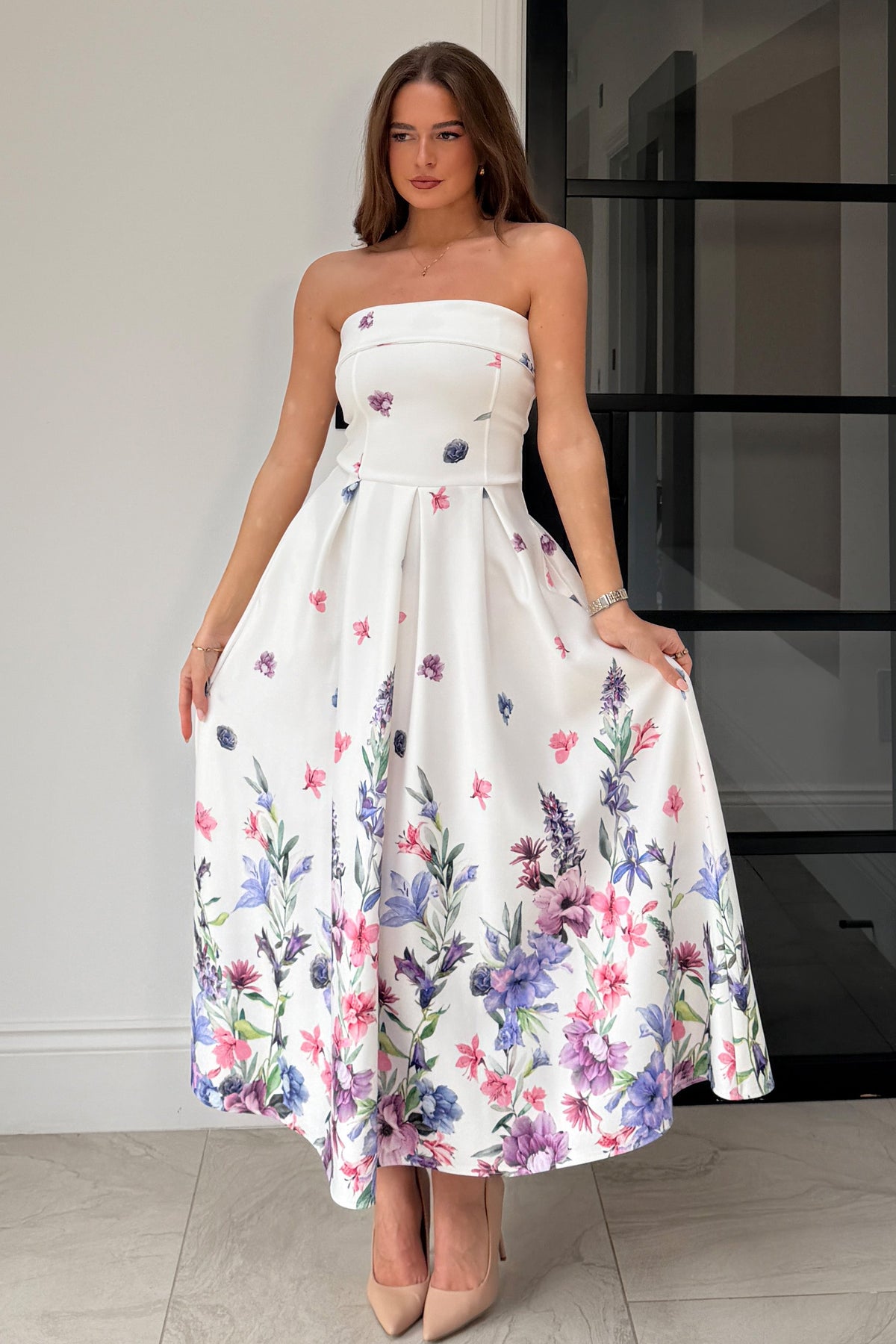 Danni Strapless Bandeau Midi Dress ivory