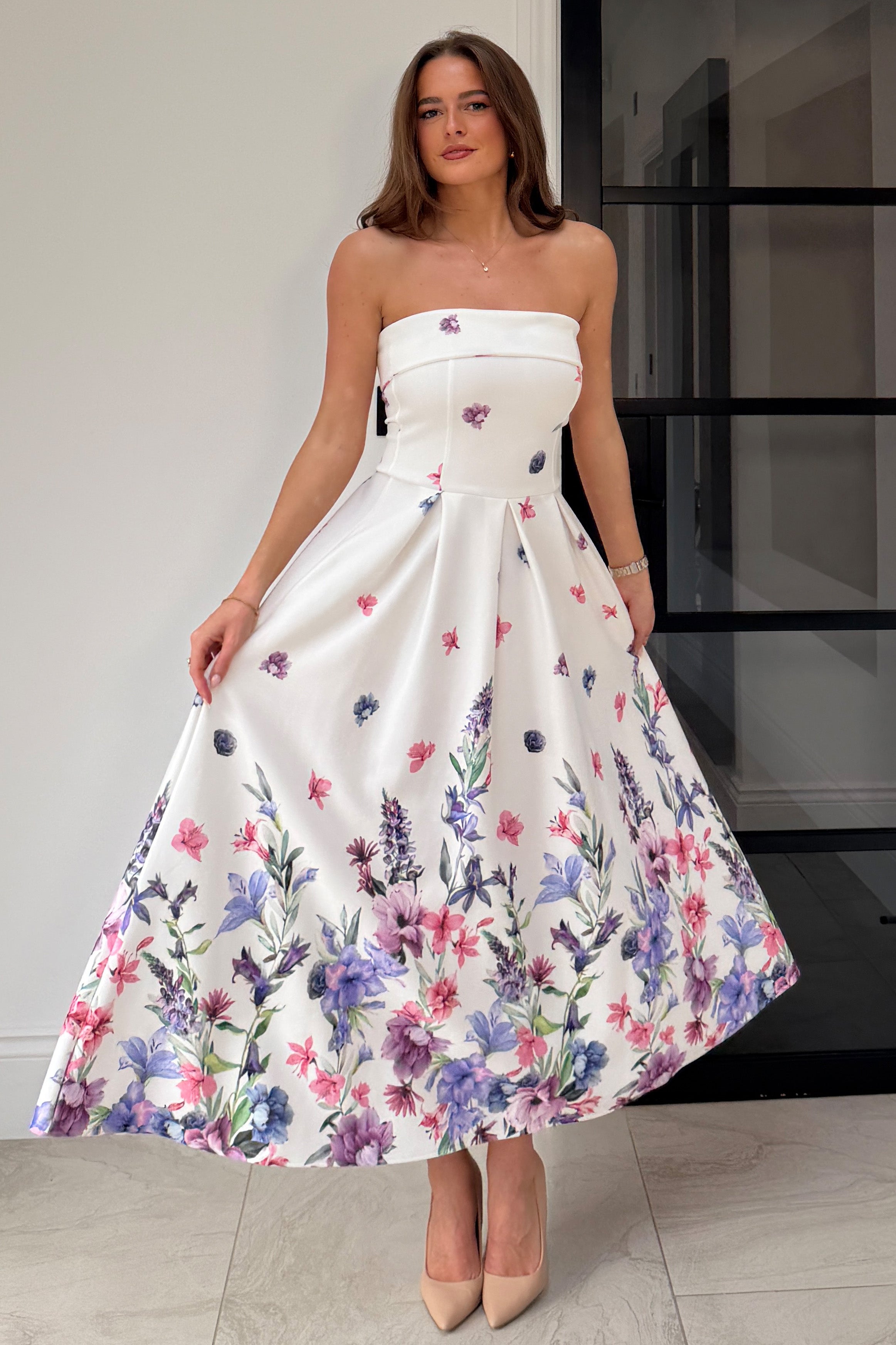 Danni Strapless Bandeau Midi Dress ivory