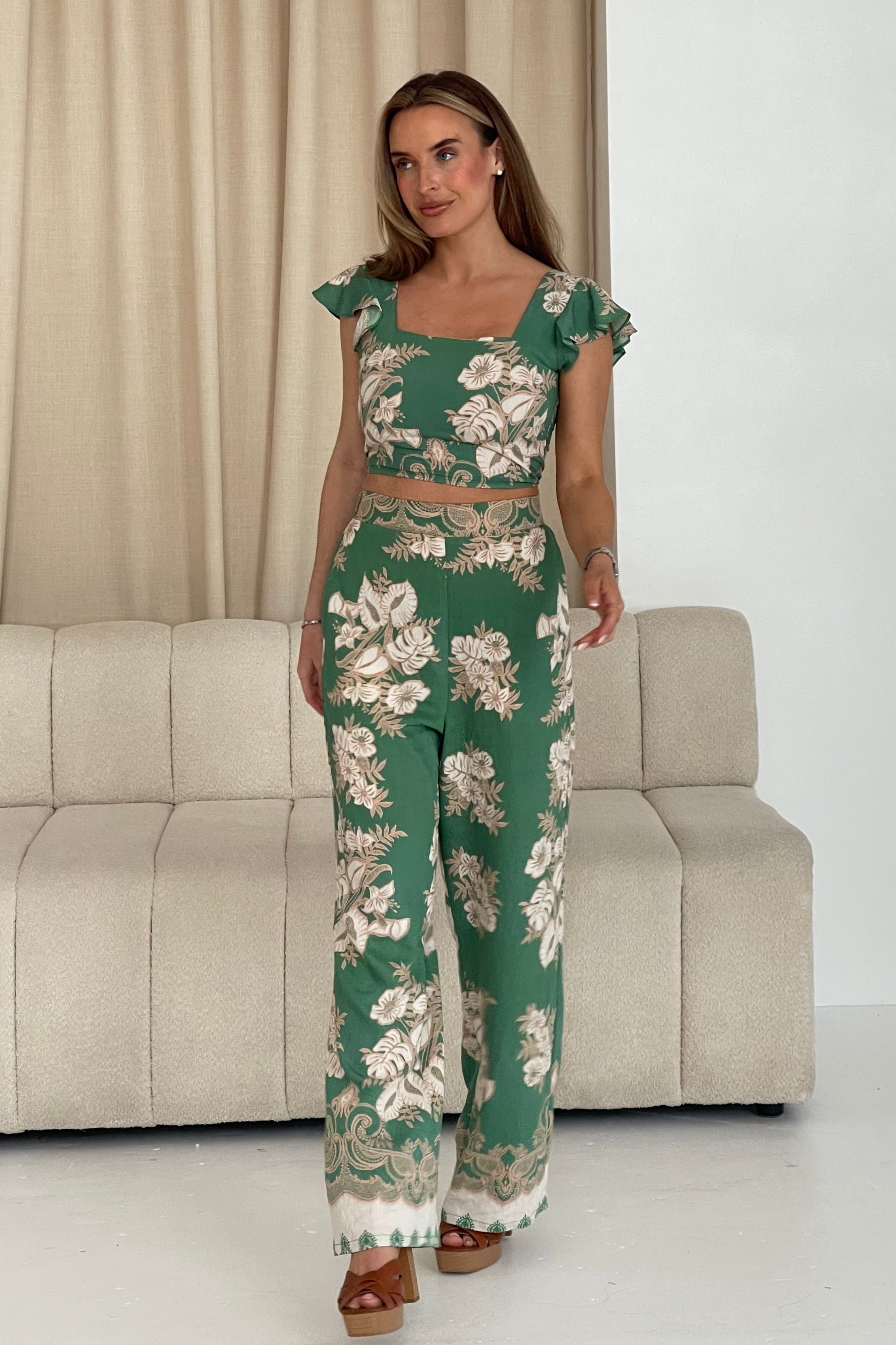 Blossom Green Floral Print Trouser