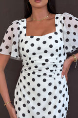 Heidi Black Spot Ruched Midi Dress