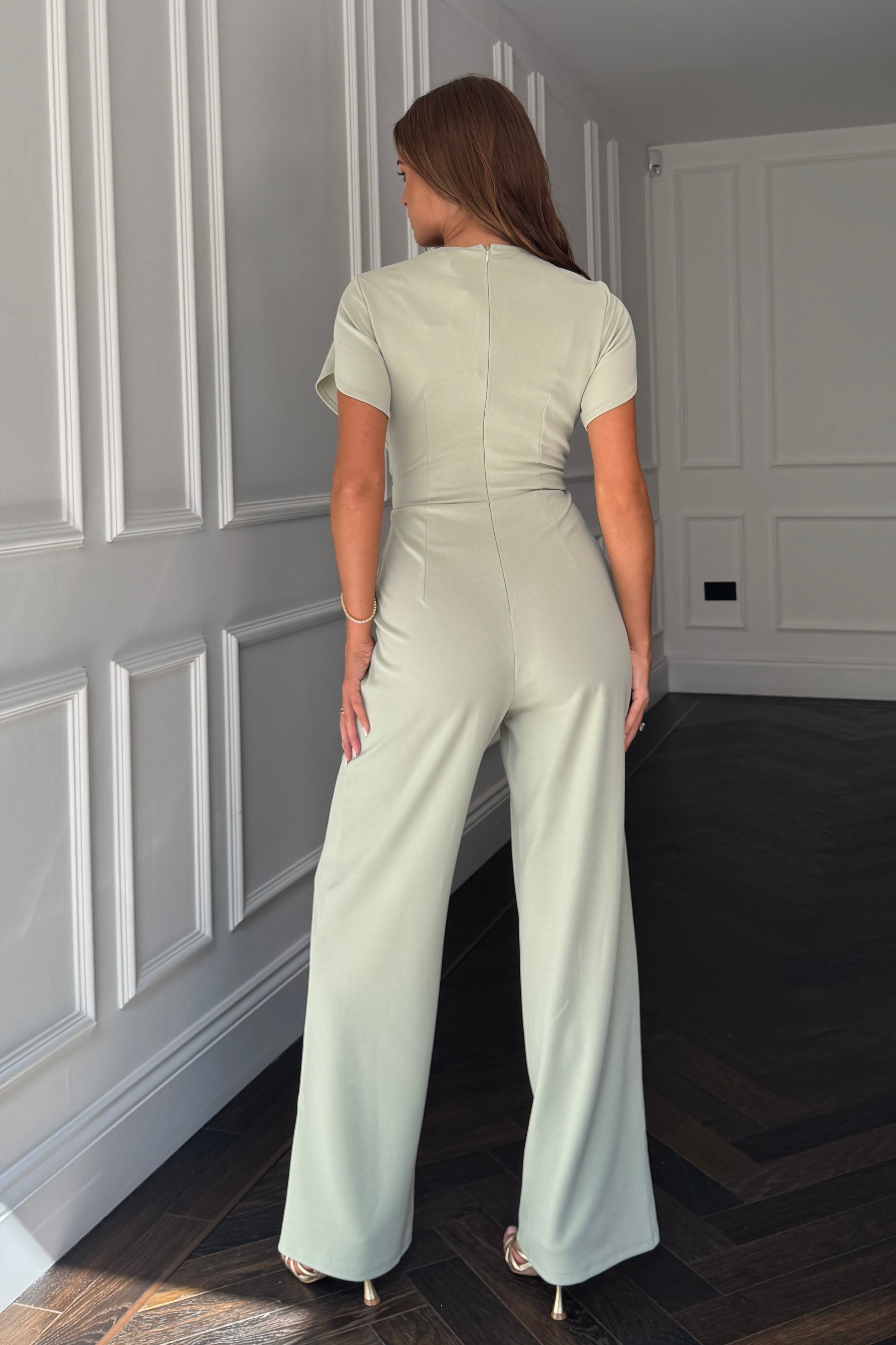 Bridget Twist Font Split Arm Jumpsuit Sage