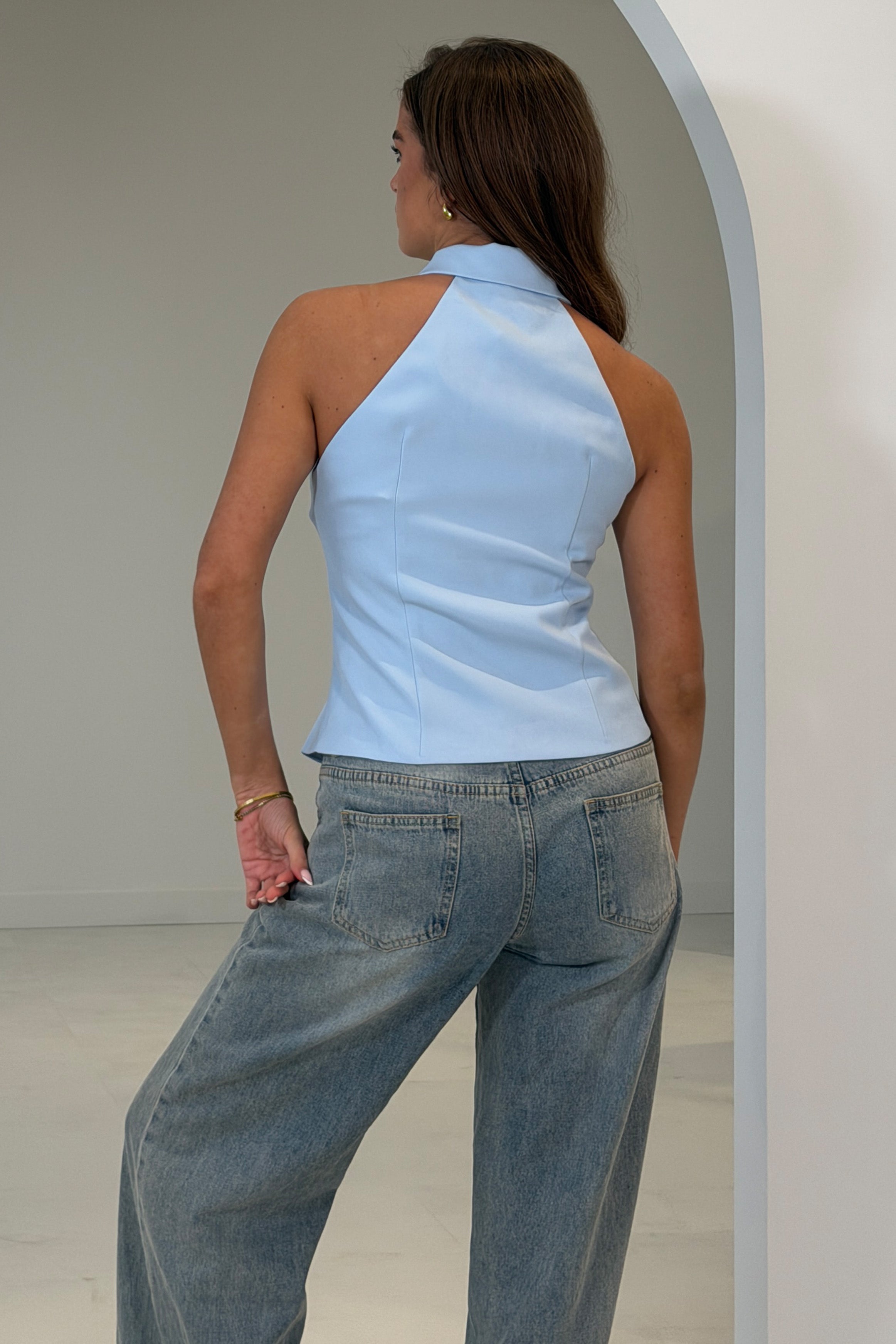 Andy Collared Racer Neck Waistcoat Blue