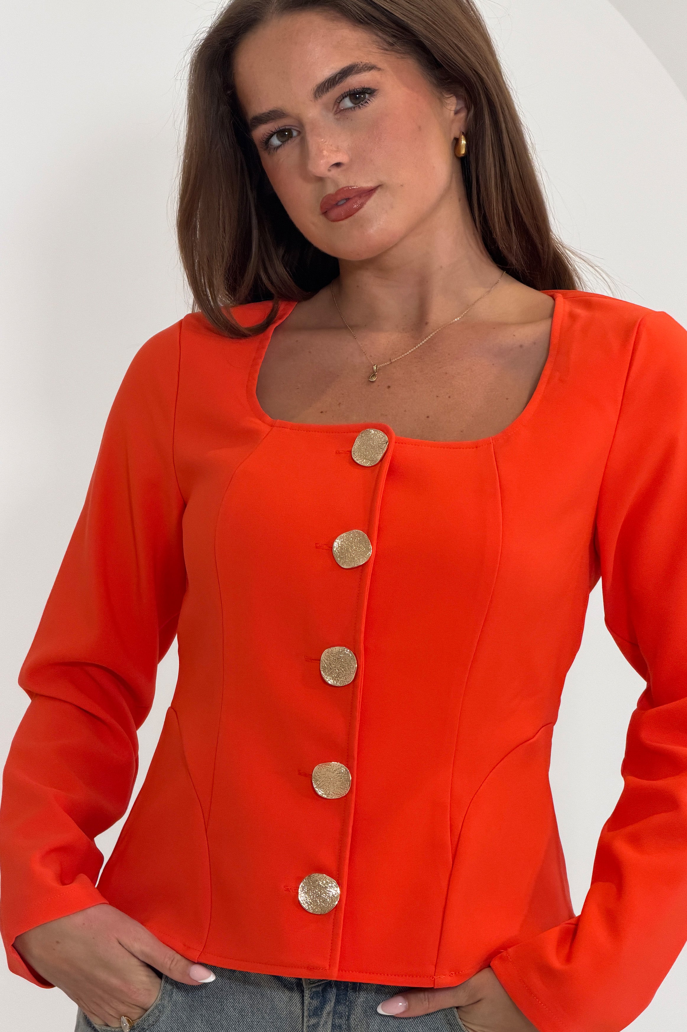 Archer Square Neck Long Sleeve Jacket Orange