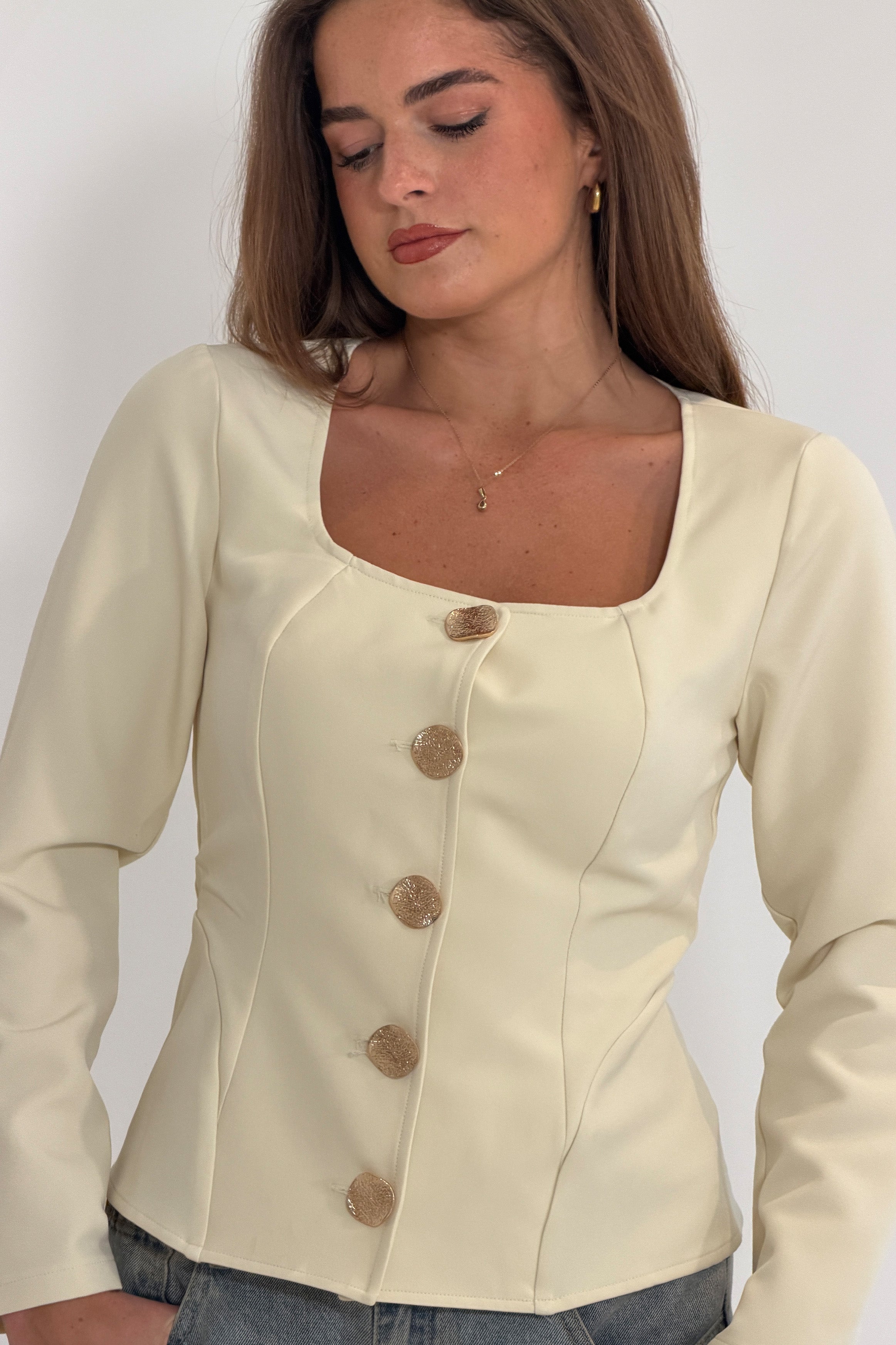 Archer Square Neck Long Sleeve Jacket Cream