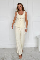 Carey High Waisted Fitted Wide Leg Trouser Ivory