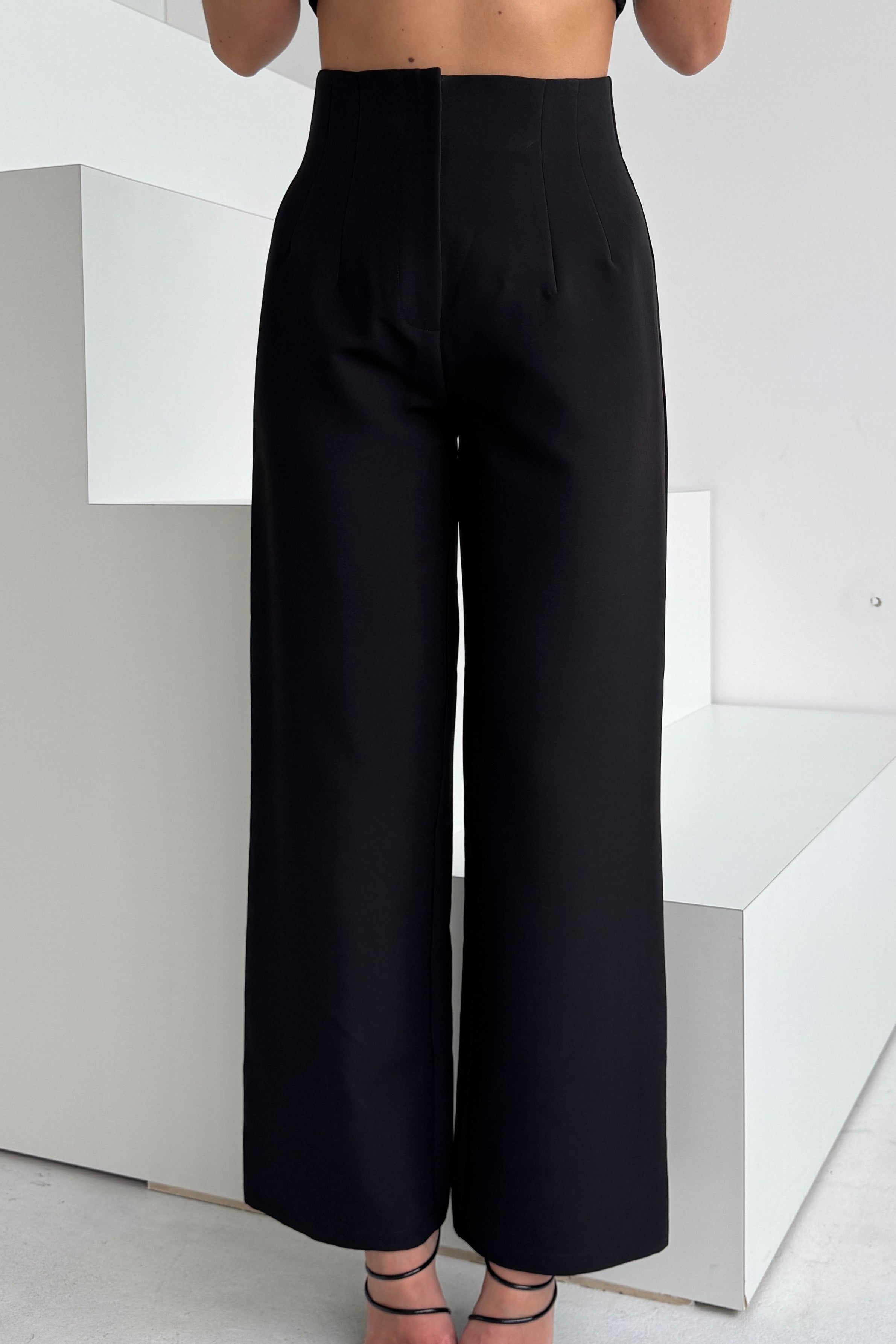 Carey High Waisted Fitted Wide Leg Trouser Black