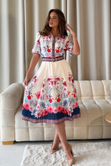 Holland Cream Floral Border Print Midi Dress