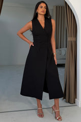 Hazel Tailored Sleeveless Midi Dress Black