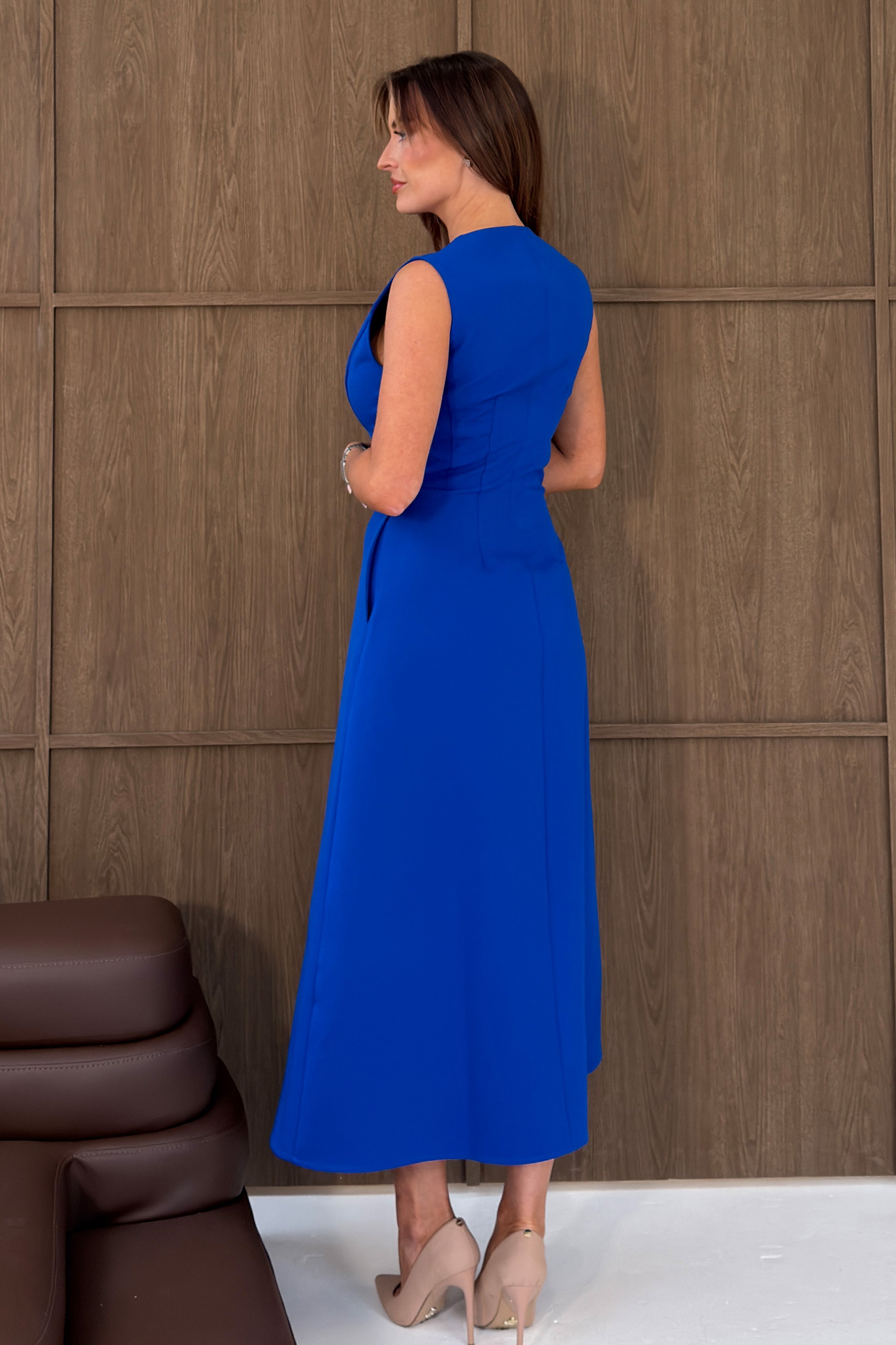 Hazel Tailored Sleeveless Midi Dress Cobalt