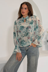 Aideen Frill Sleeve Floral High Neck Blouse