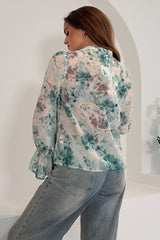 Aideen Frill Sleeve Floral High Neck Blouse