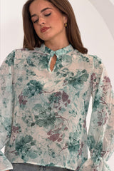 Aideen Frill Sleeve Floral High Neck Blouse