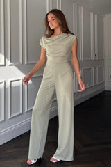 Donna Asymmetric Neckline Jumpsuit Sage