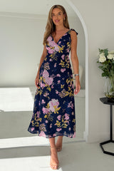 Beverly Floral Tie Shoulder Midi Navy