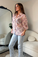 Jax Blush Foil Print Puff Sleeve Shirt