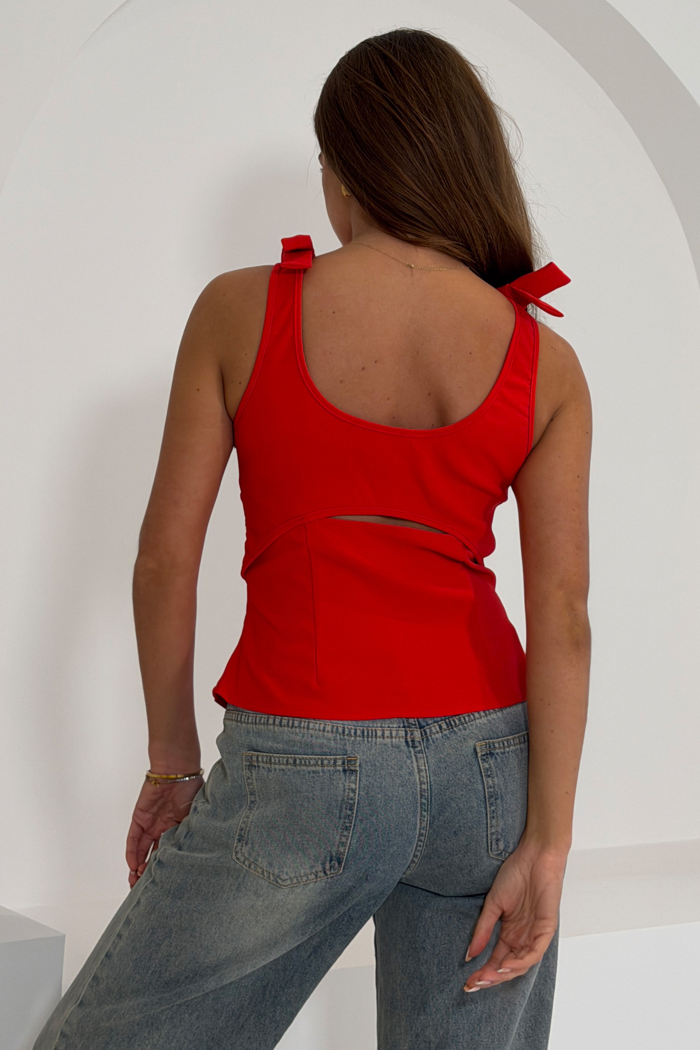 Andrea Bow Detail Structured Top Red