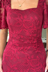 Heidi Berry Lace Ruched Midi Dress