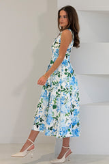 Ameya Notch Neck Sleeveless Midi Dress Blue Floral