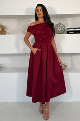 Betty Asymmetric Neckline Skater Midi Berry