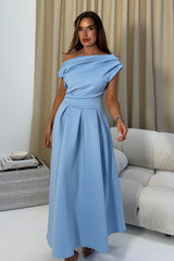 Betty Asymmetric Neckline Skater Midi Blue