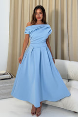 Betty Asymmetric Neckline Skater Midi Blue