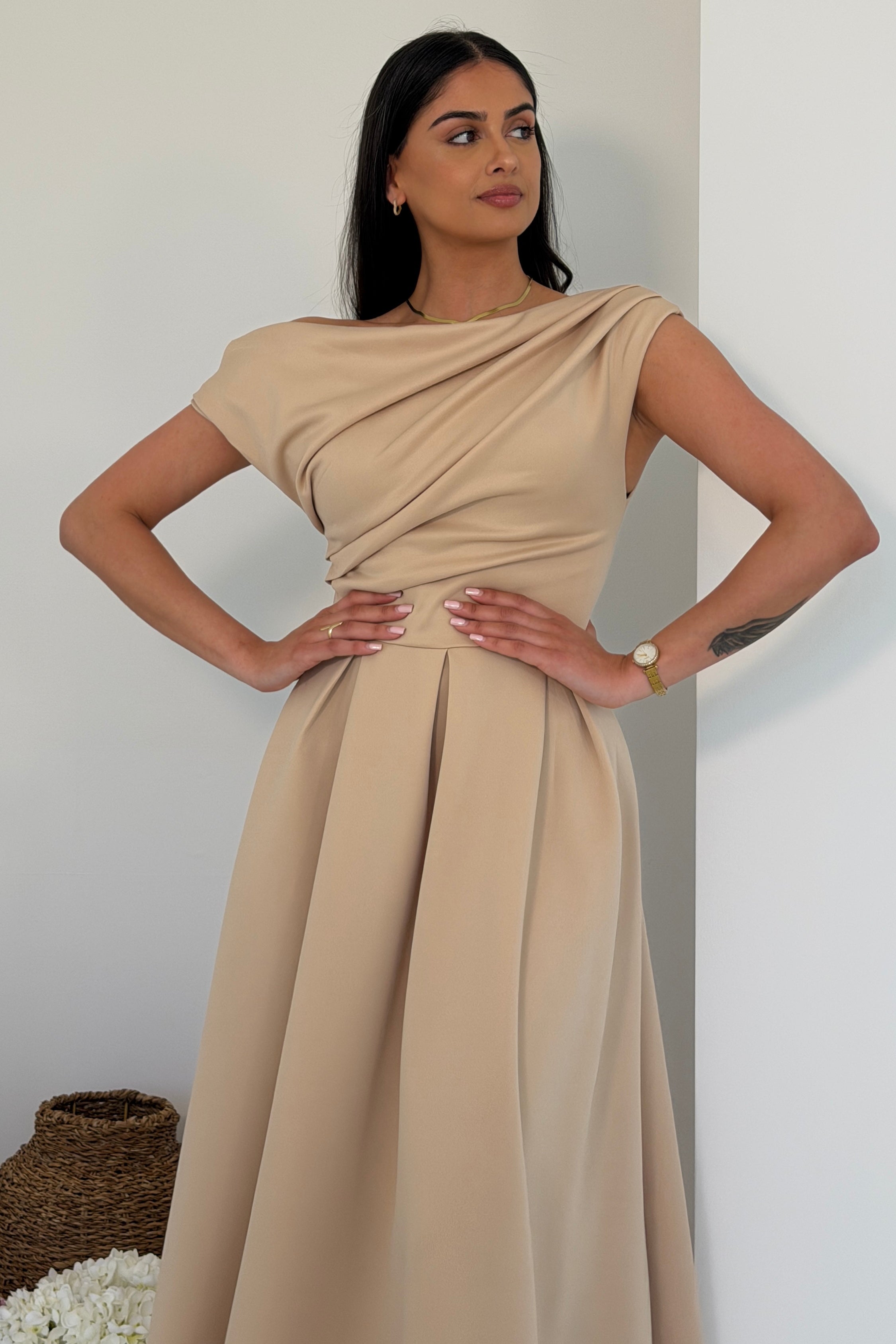 Betty Asymmetric Midi Dress Cream