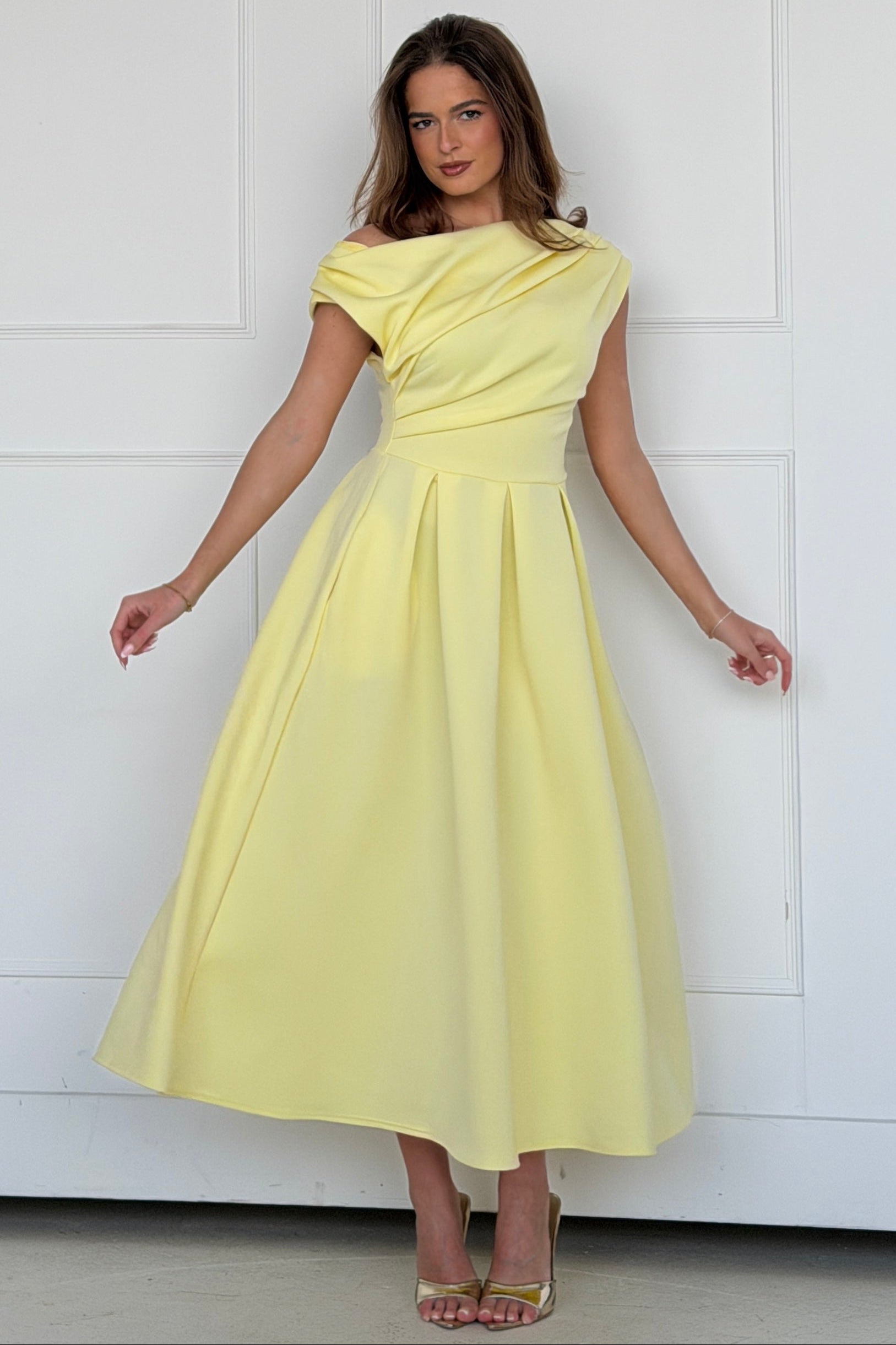 Betty Asymmetric Midi Dress Yellow