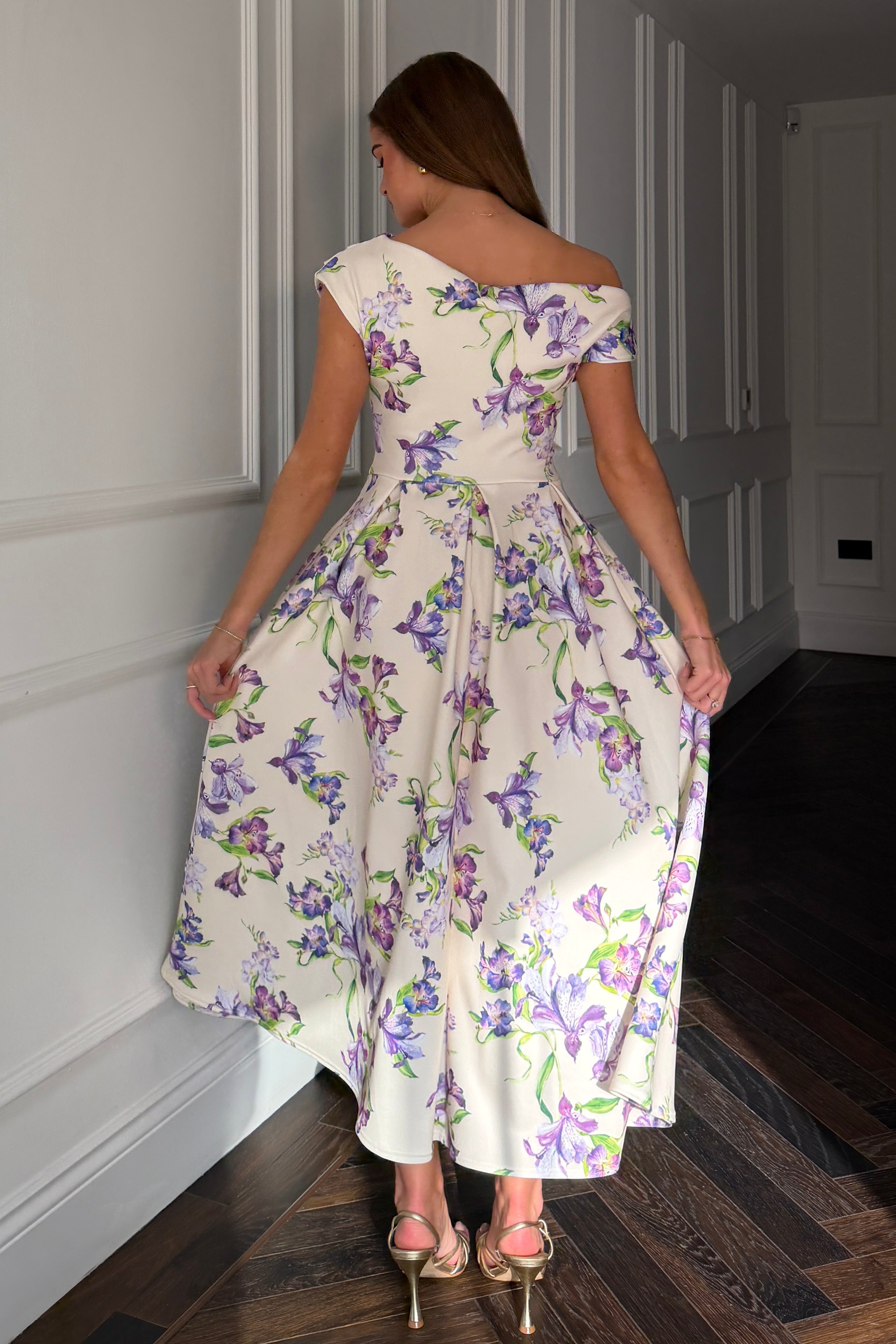Betty Asymmetric Midi Dress Yellow Print