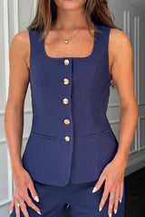 Jamie Square Neckline Waistcoat Navy