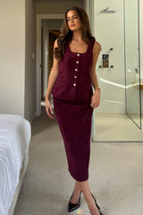 Jamie Square Neckline Suede Waistcoat Berry