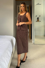 Jamie Square Neckline Suede Waistcoat Chocolate
