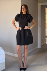 Ami Tulip Sleeve High Neck Mini Dress Black