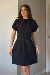 Ami Tulip Sleeve High Neck Mini Dress Black
