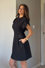 Ami Tulip Sleeve High Neck Mini Dress Black