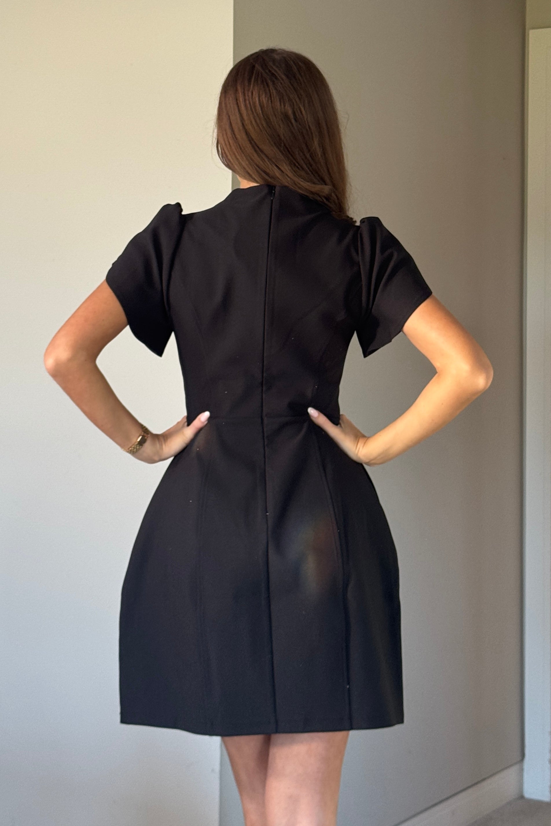 Ami Tulip Sleeve High Neck Mini Dress Black