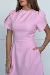 Ami Tulip Sleeve High Neck Mini Dress Pink