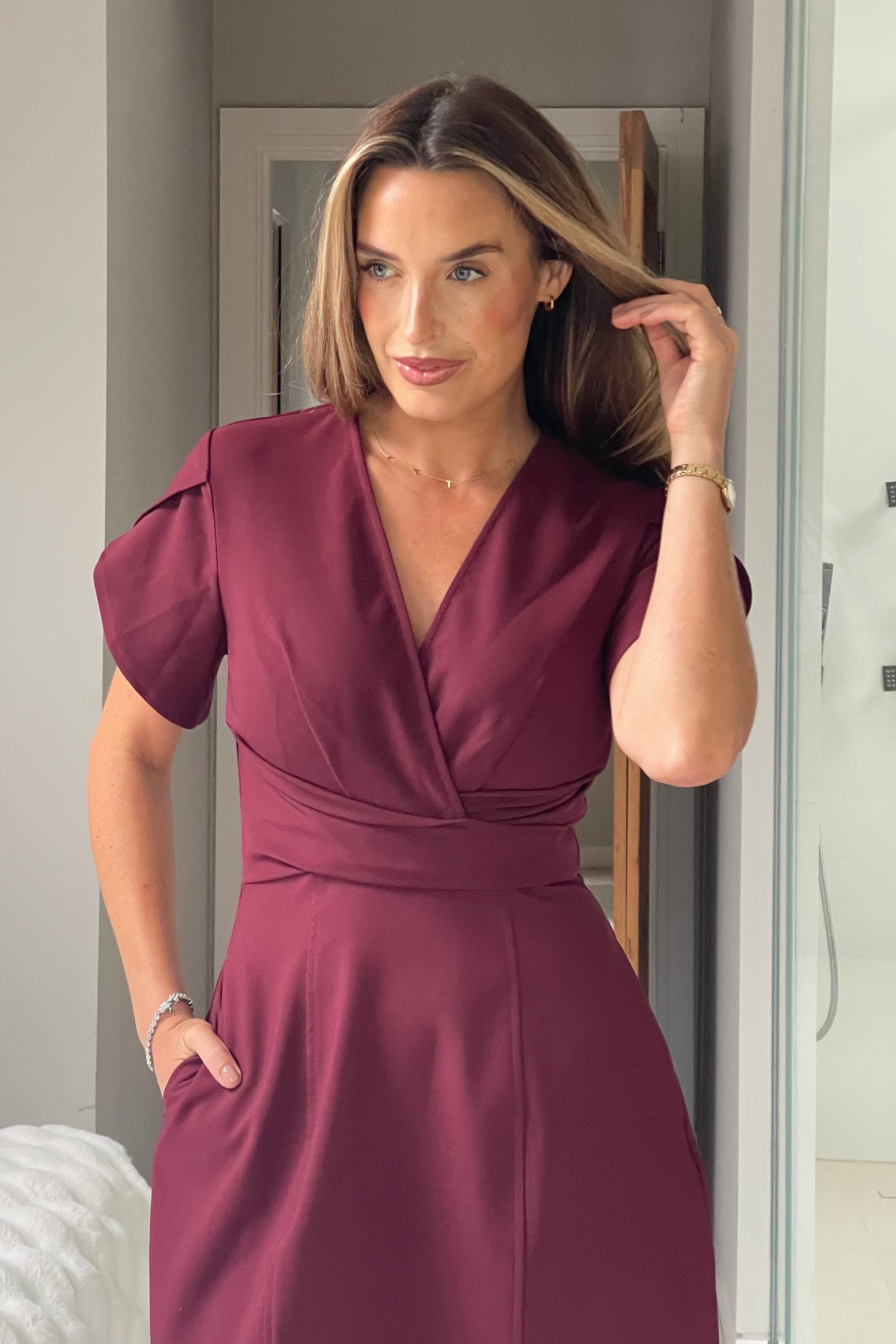 Bridget Twist Font Split Arm Mini Dress Berry