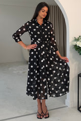 Angela Long Sleeve Maxi Shirt Dress Spot Burnout