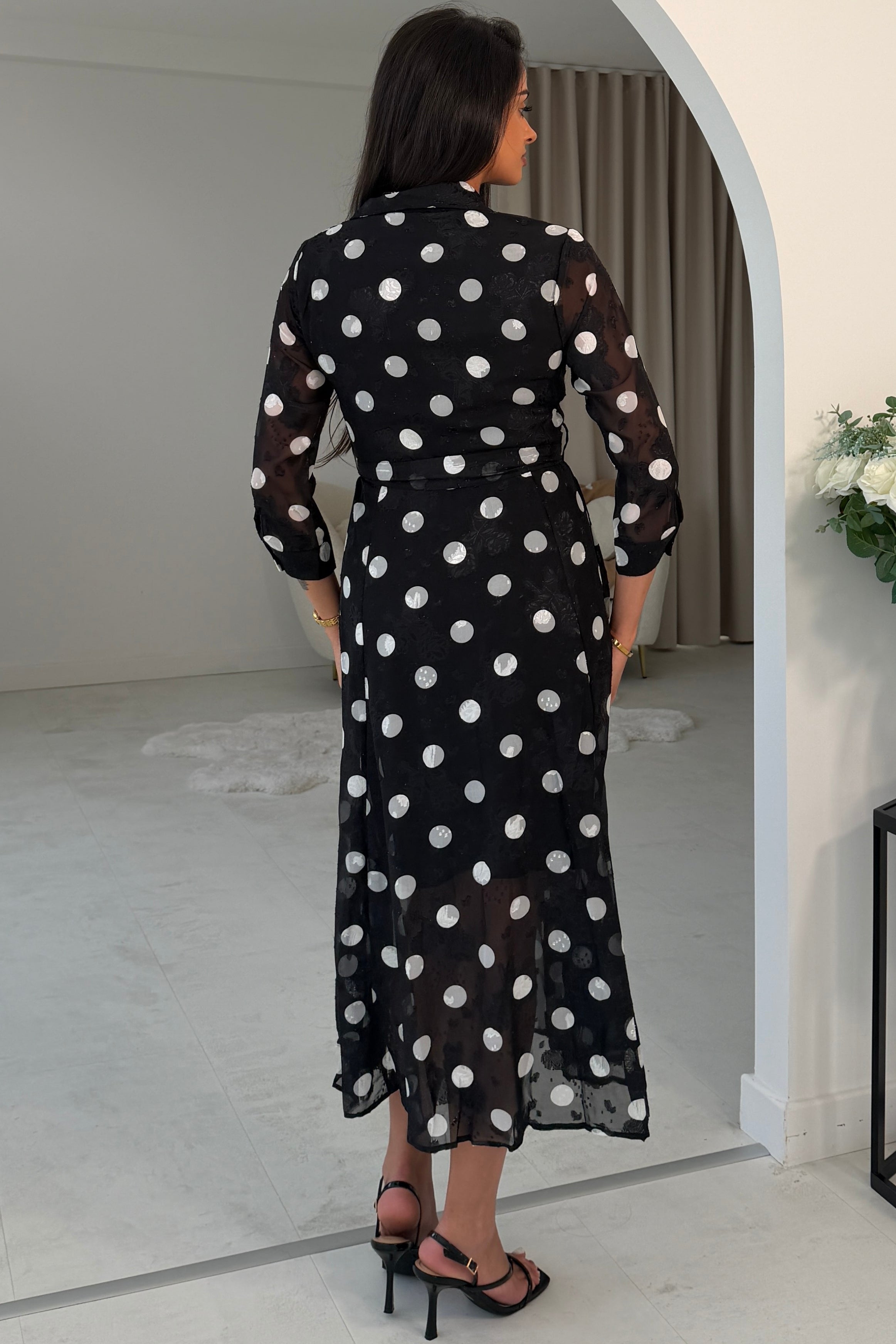 Angela Long Sleeve Maxi Shirt Dress Spot Burnout