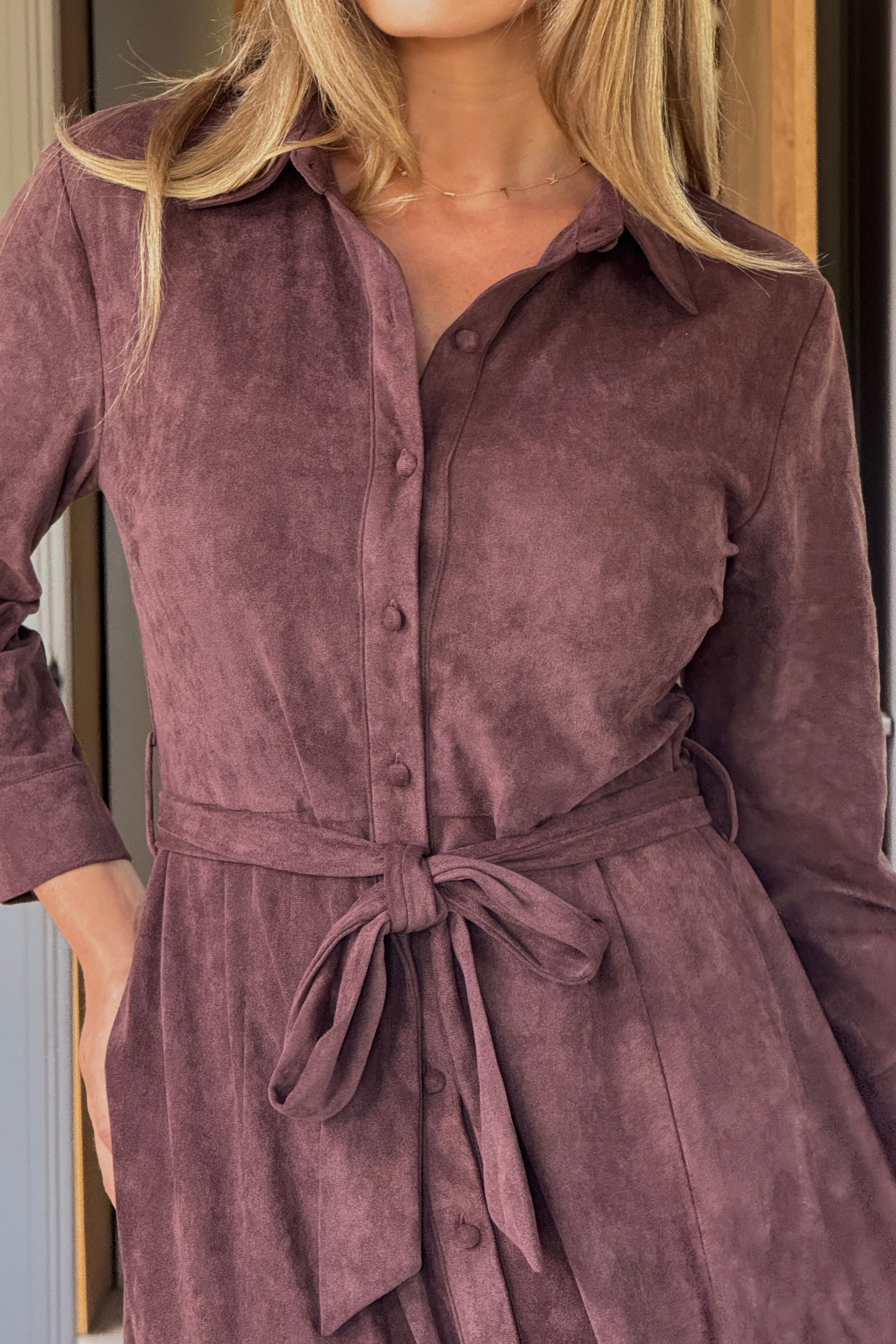 Angela Long Sleeve Maxi Shirt Dress Chocolate Suede