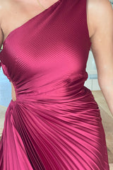 Aoife One Shoulder Pleated Midi Dress Berry