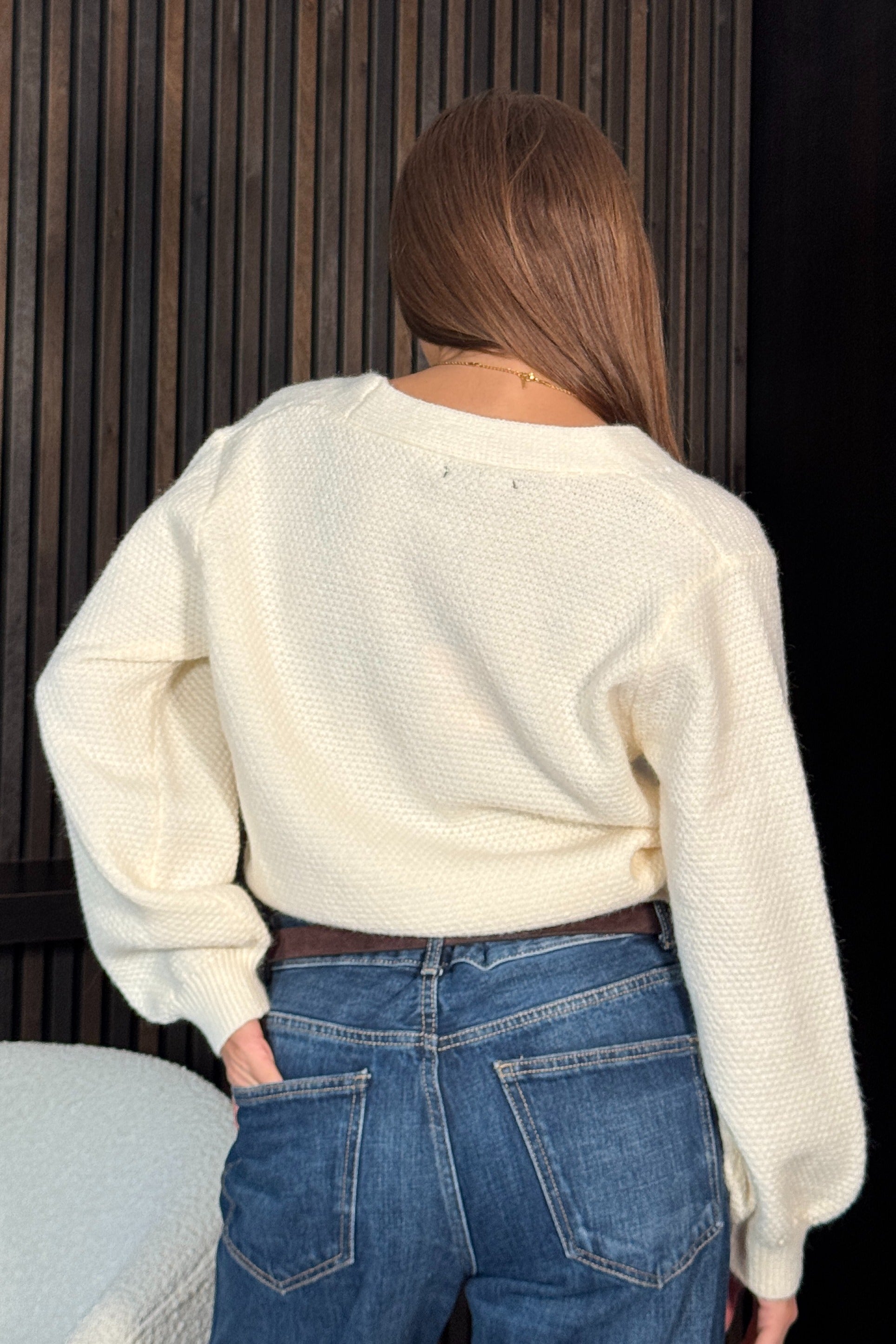 Dominique V Neck Gold Button Cardigan Cream