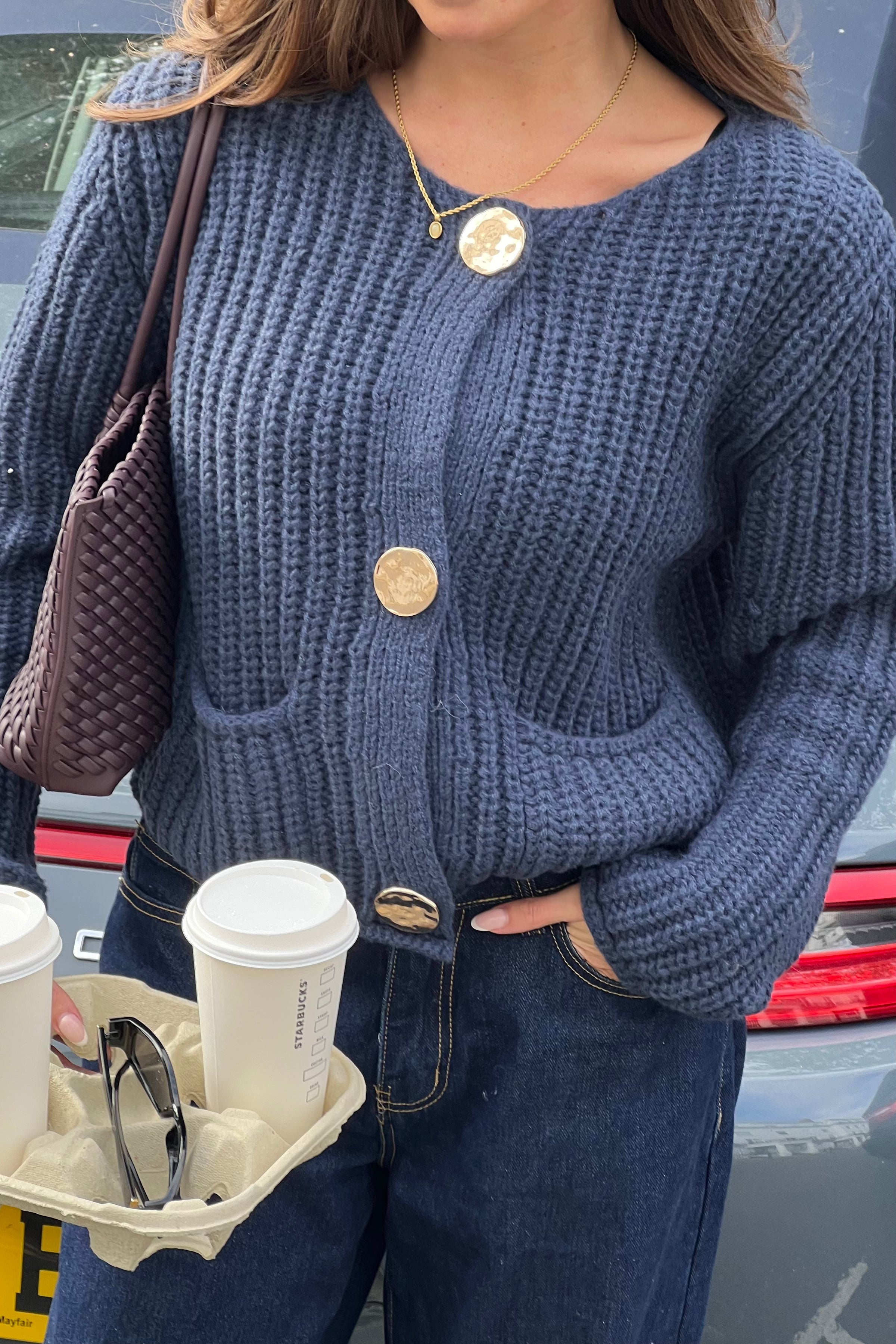 Kelbie Chunky Knit Cardigan Navy